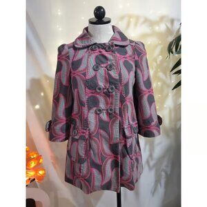 Anthropologie Elevenses Lotus Leaf Double Breasted Pea Coat Women's Size 0 Pink